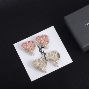Heart Full Diamond Pearl Pendant Clip-On Earrings