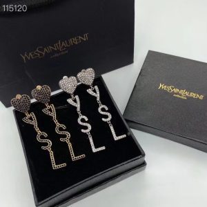 Heart Letter Full Diamond Tassel Clip-On Earrings