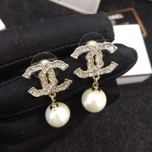 Gold Letter Pearl Pendant Clip-On Earrings