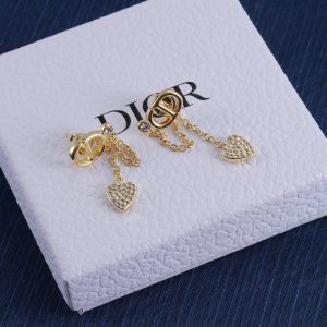 Gold Heart Diamond Tassel Earrings