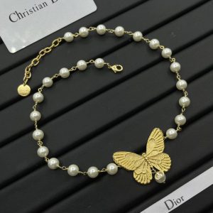 Gold Pearl Butterfly Pendant Necklace