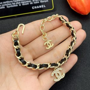 Leather and bronze gold bracelet