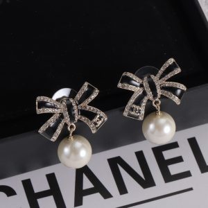 Gold Letter Pearl Pendant Clip-On Earrings