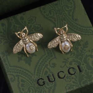 Vintage Bee and Pearl Stud Earrings