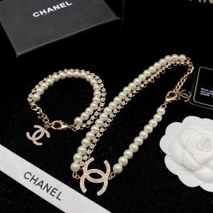 Pearl Full Diamond Necklace Bracelet Set