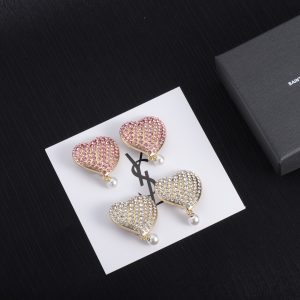 Heart Full Diamond Pearl Pendant Clip-On Earrings