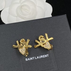 Gold Letter Heart Full Diamond Clip-On Earrings
