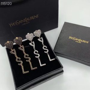 Heart Letter Full Diamond Tassel Clip-On Earrings