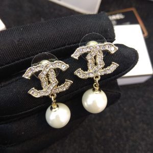 Gold Letter Pearl Pendant Clip-On Earrings