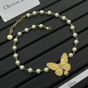 Gold Pearl Butterfly Pendant Necklace
